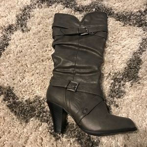 Grey heeled boots