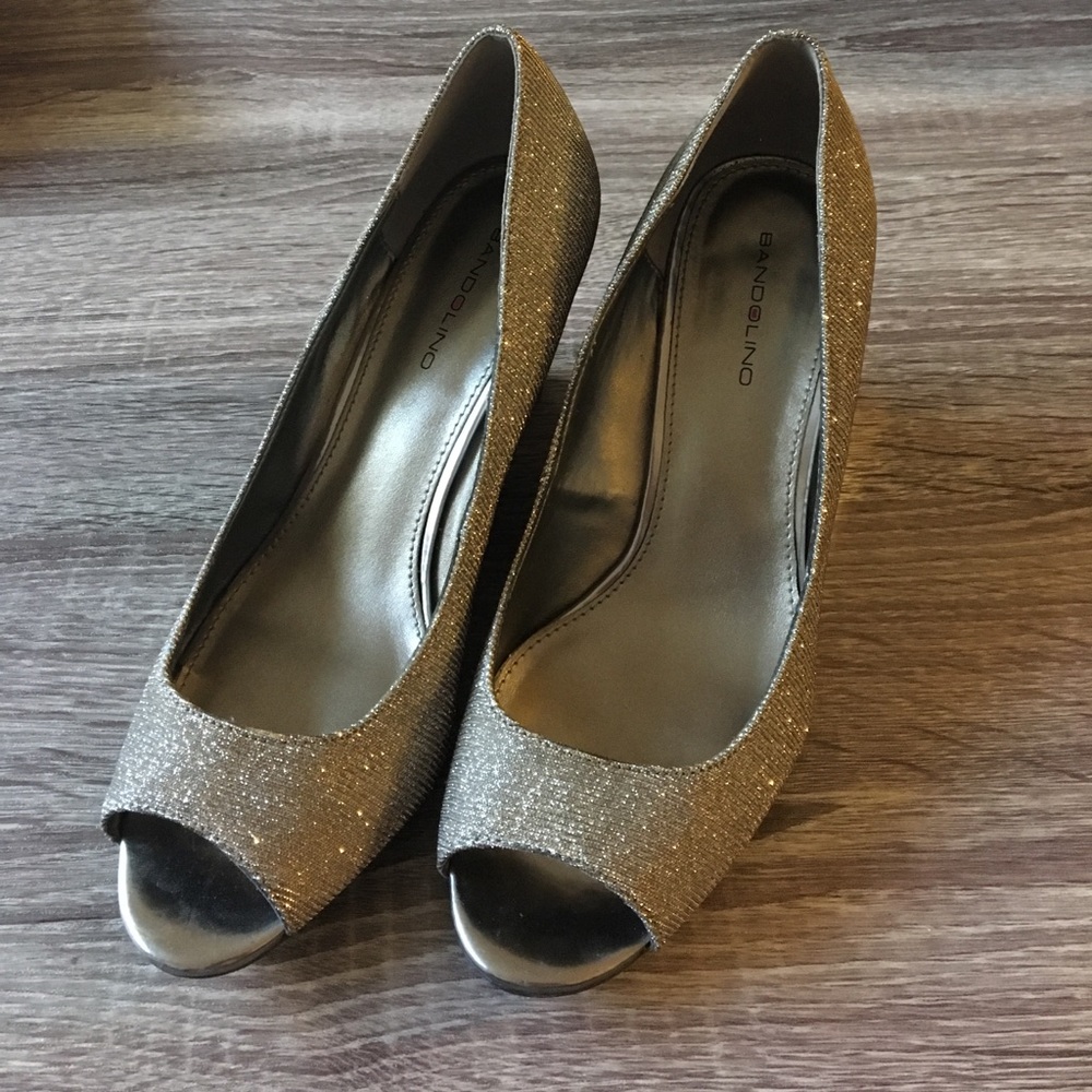 Silver sparkle peep-toe wedges