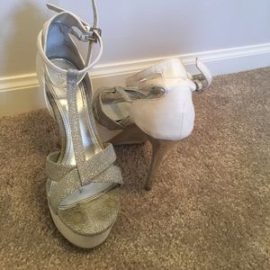 Bakers white & mirrored platform pump