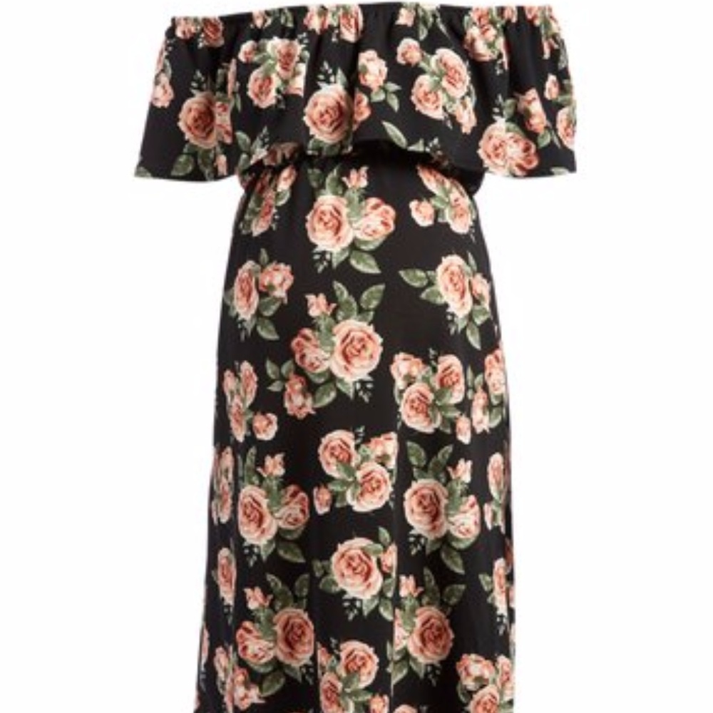 Mom & Co.  Floral Ruffle Maternity Off-Shoulder