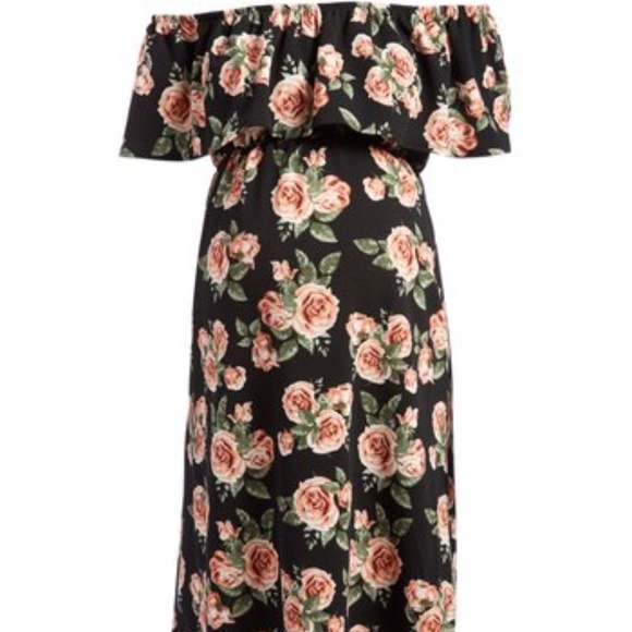 Mom & Co.  Floral Ruffle Maternity Off-Shoulder - Picture 1 of 3