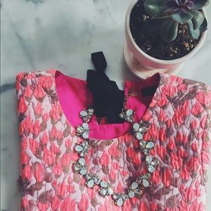 Pink J Crew floral brocade blouse
