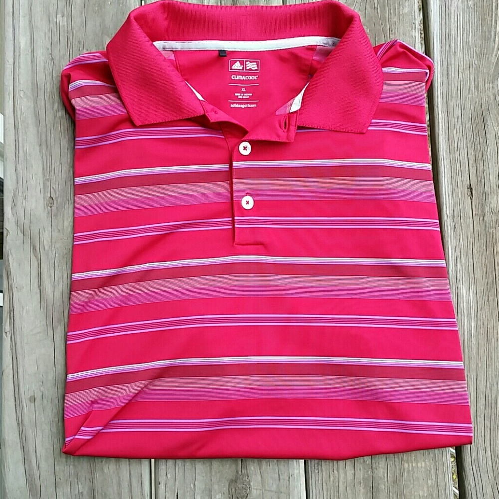 Adidas golf climacool red striped polo