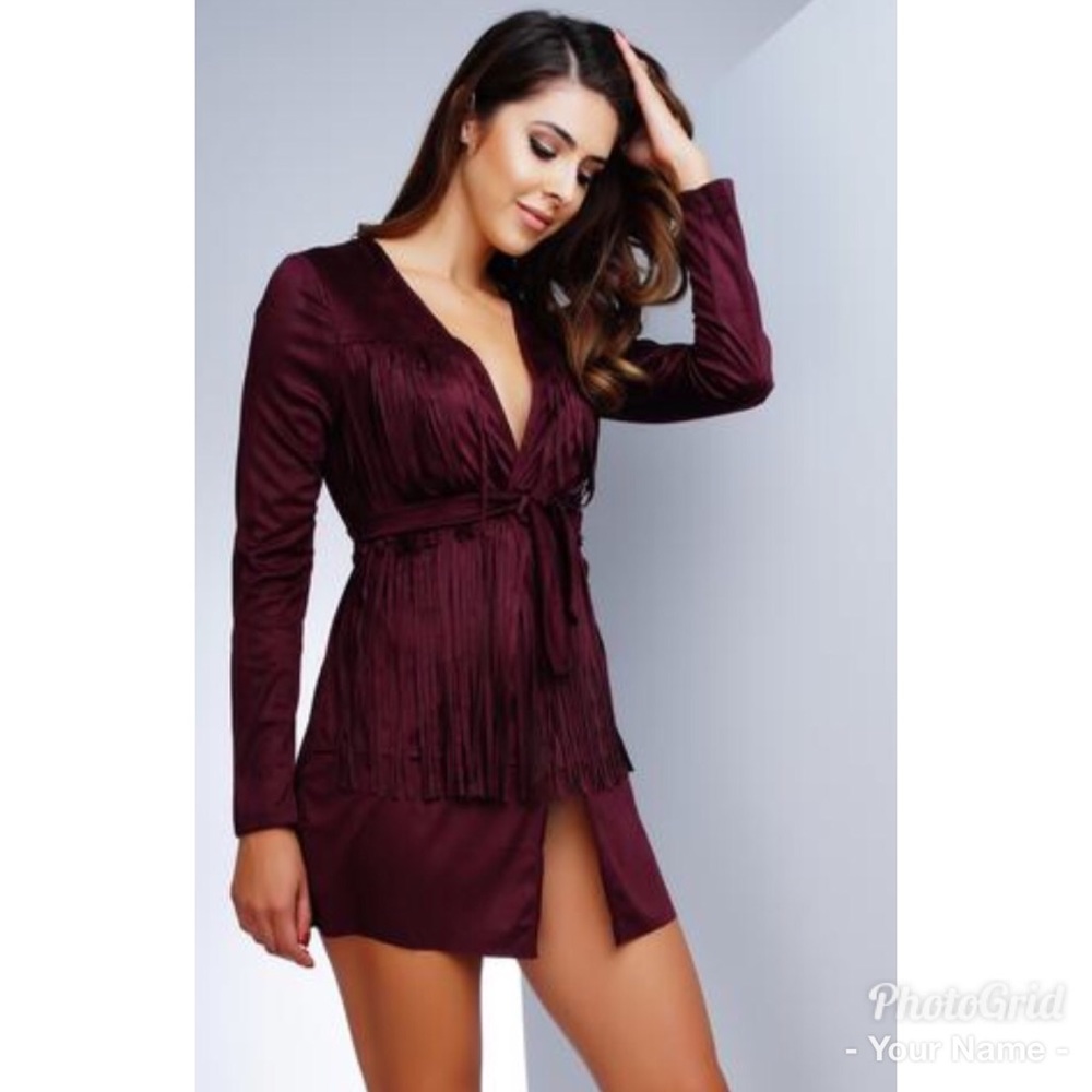 Want My Look Autumn Fringe Suede Dress/Cardigan
