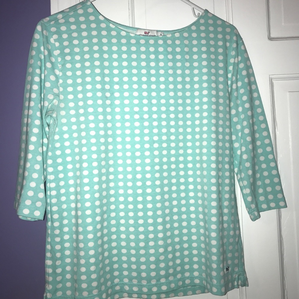 Blue and white polka dot Vineyard Vines shirt