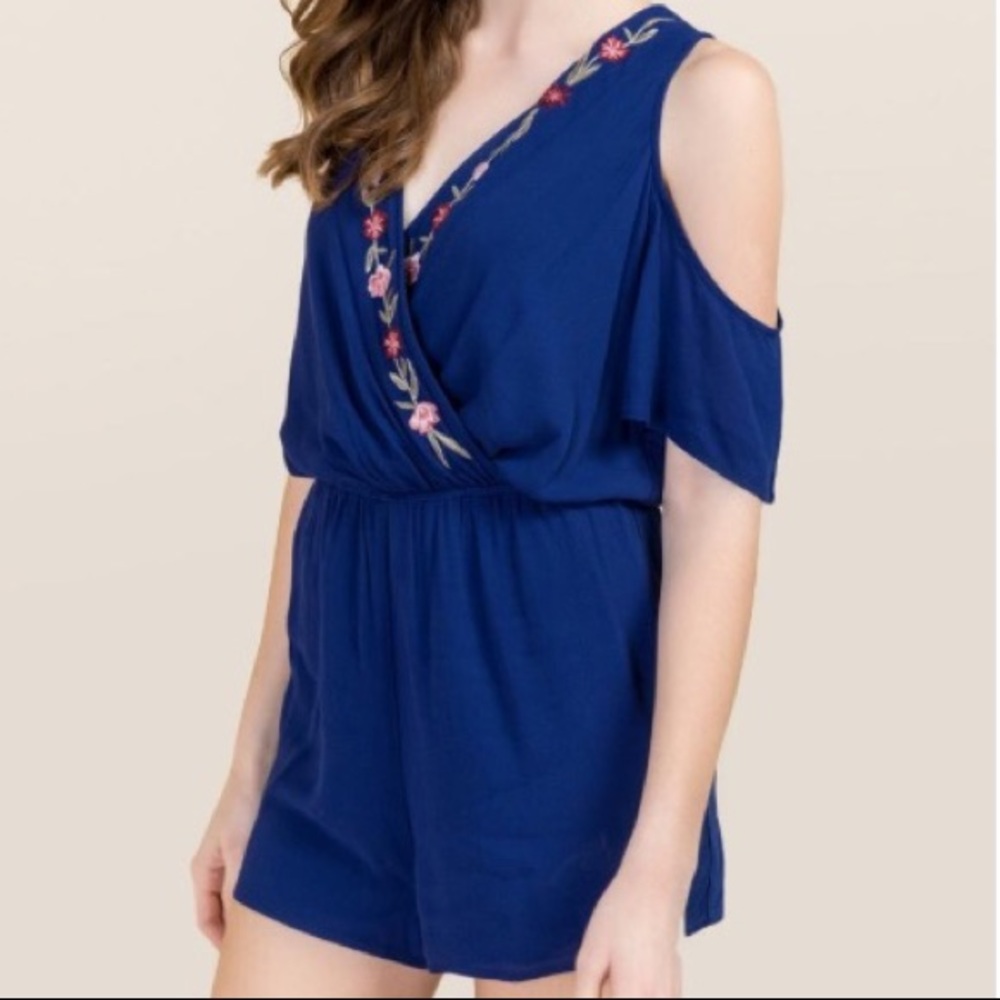 Francesca's navy embroidered romper