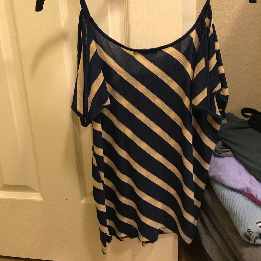 Navy blue and tan off the shoulder top