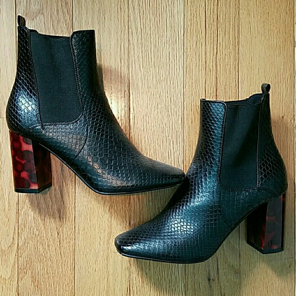 Faux snake skin high heel boots