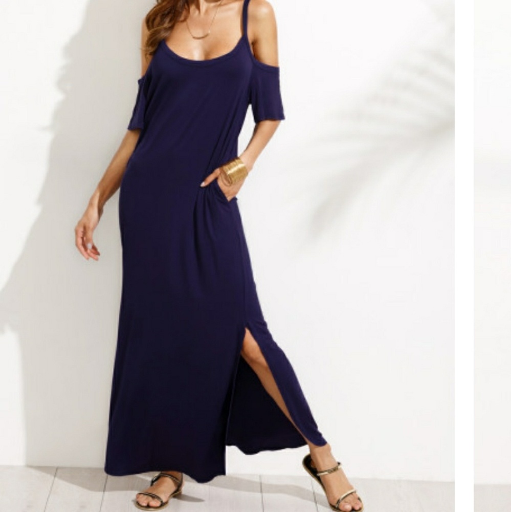 Open shoulder split dress (with pockets)