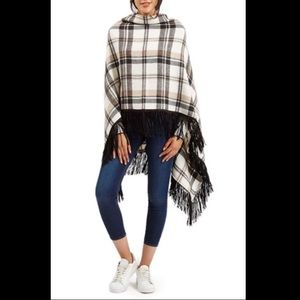 Topshop brown plaid poncho with fringe