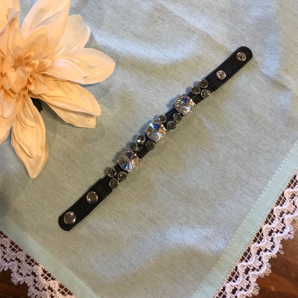 Leather and crystal bracelet