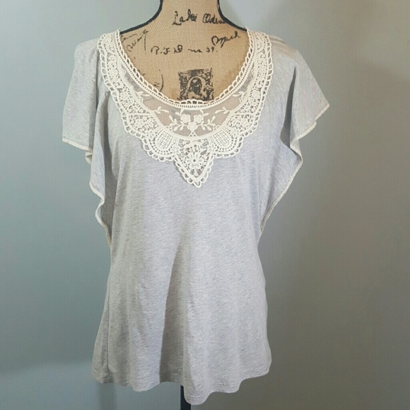 Elle Tops - ELLE Ivory Lace and Grey Shirt