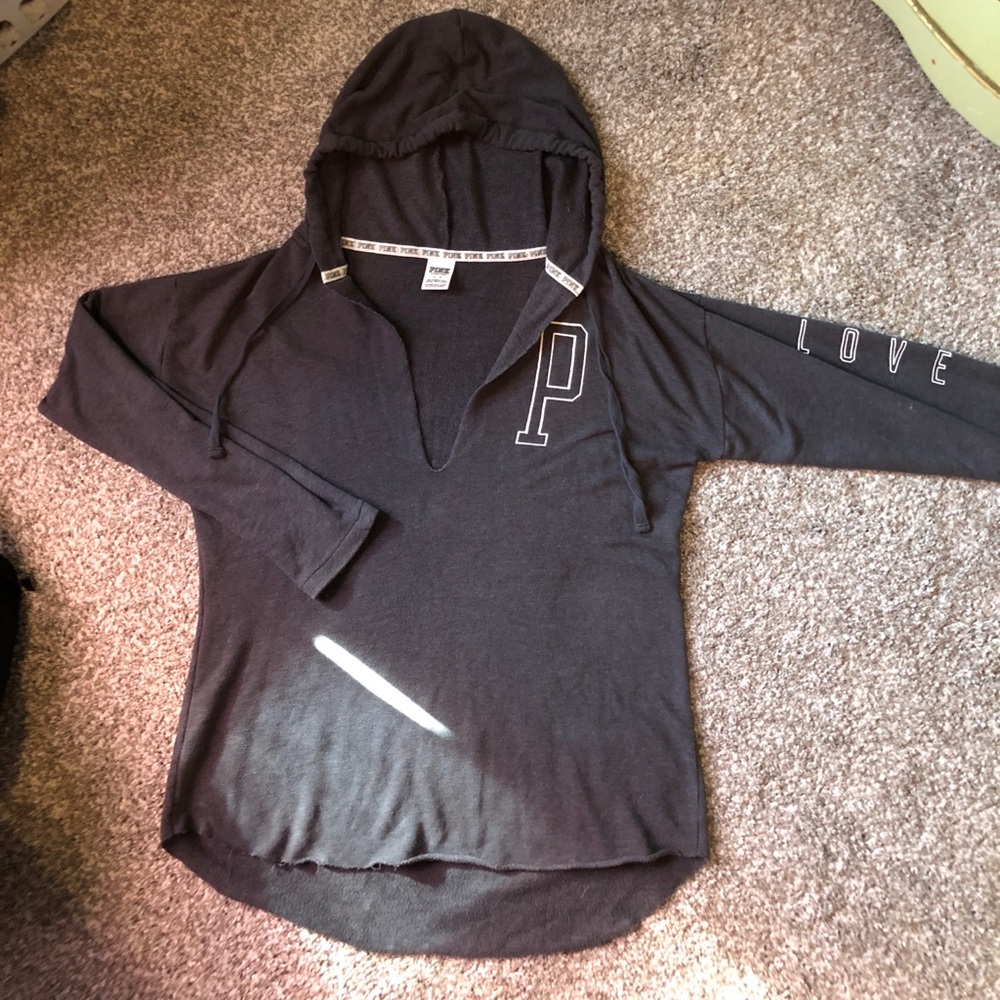 Light weight grey PINK v neck hoodie
