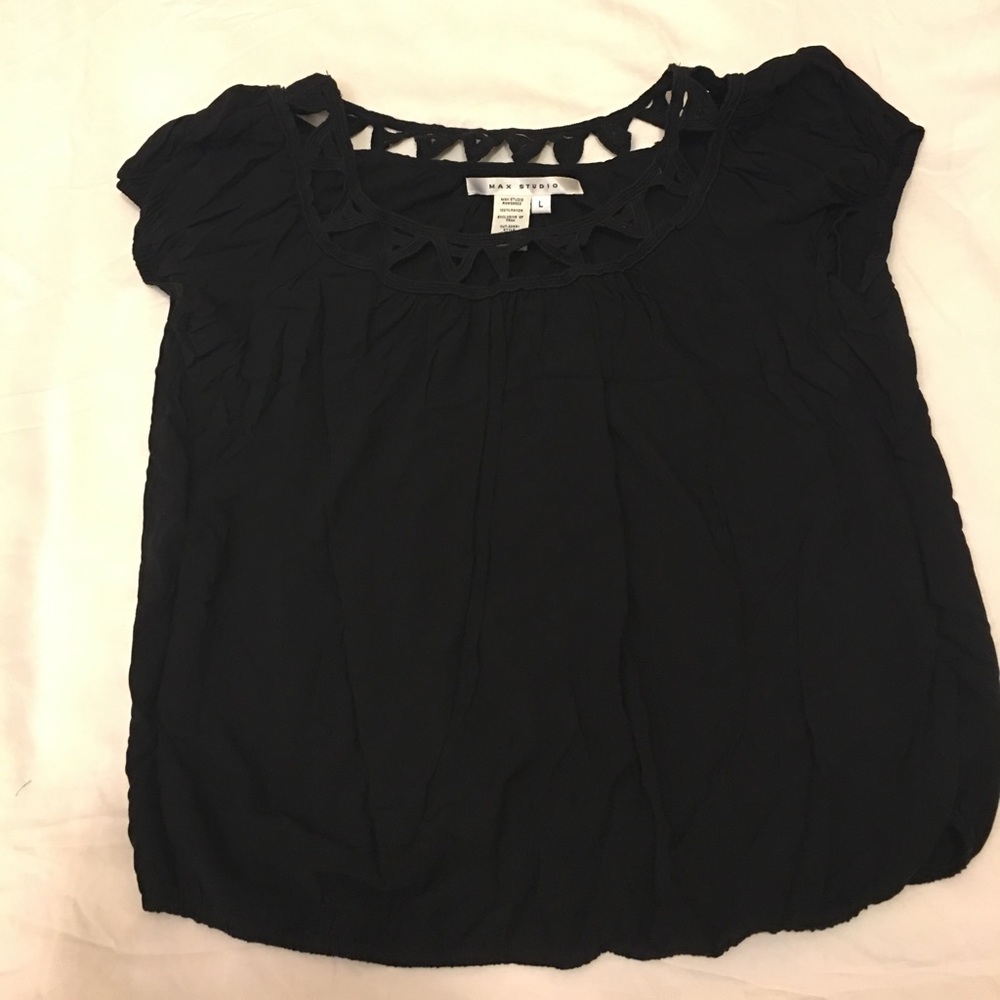 Max Studio Blouson Banded Bottom Peasant Top L