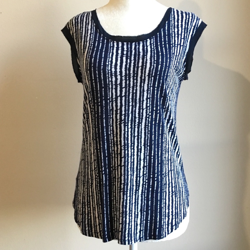 {LOFT} Navy & White Sleeveless Top