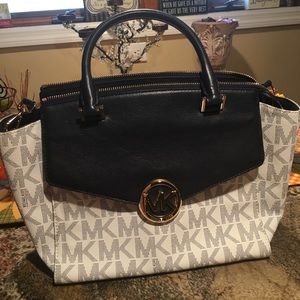Michael Kors Navy Blue and White Satchel
