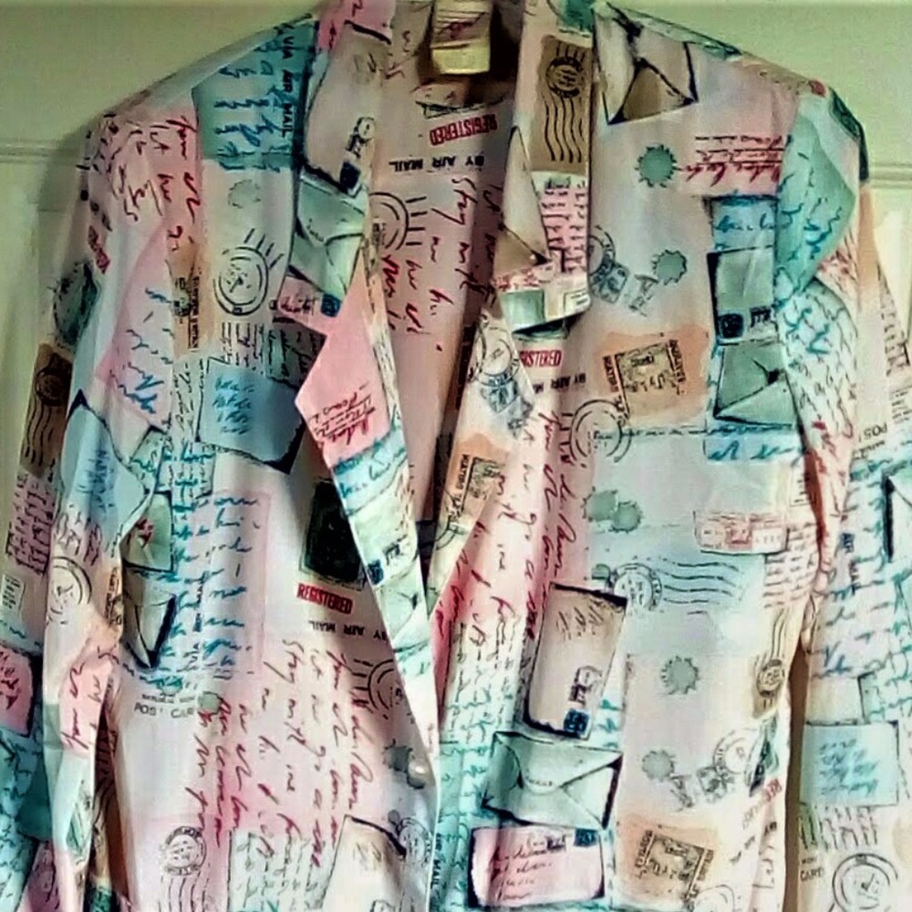 Jacket Skirt & Top Set In Pastel Postcard Print