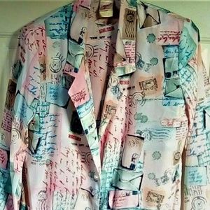 Jacket Skirt & Top Set In Pastel Postcard Print