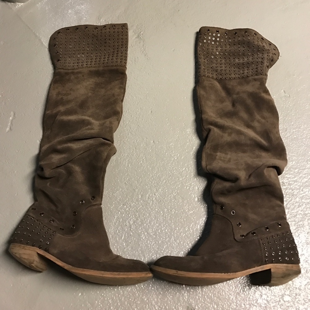 Suede knee high studded boots 6
