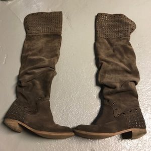 Suede knee high studded boots 6