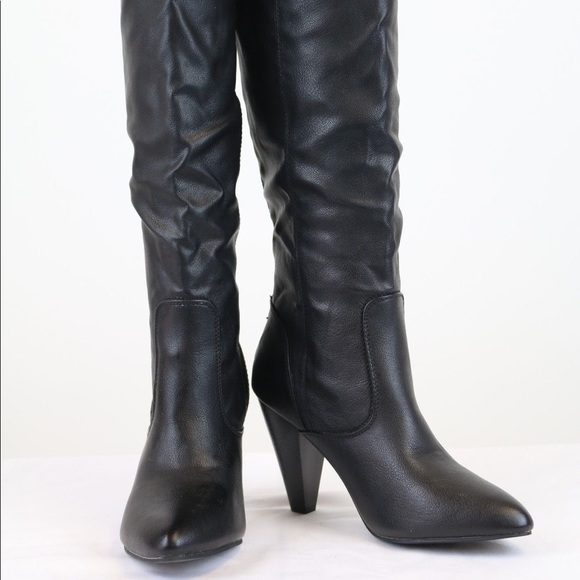 Rampage Black Stiletto Knee High Heel Boots Zipper - Picture 2 of 4