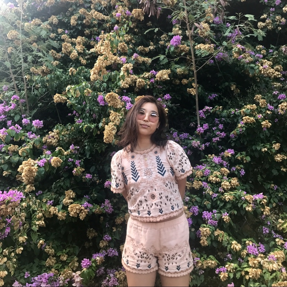 ZARA pink embroidered 2-piece set