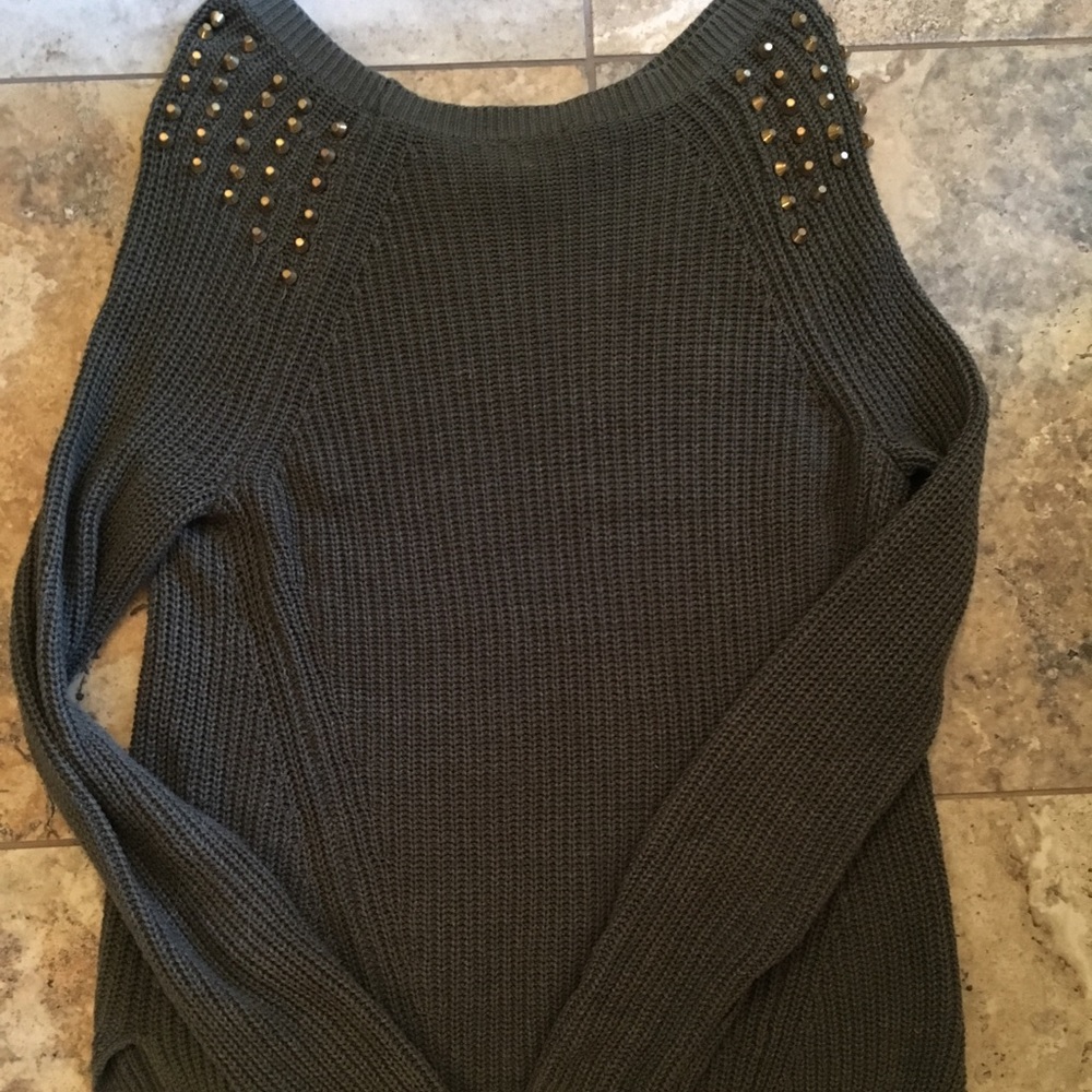 Army green sweater with gold detail