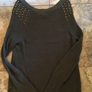 Army green sweater with gold detail