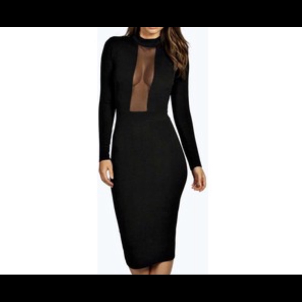 Mesh Torso Black Dress