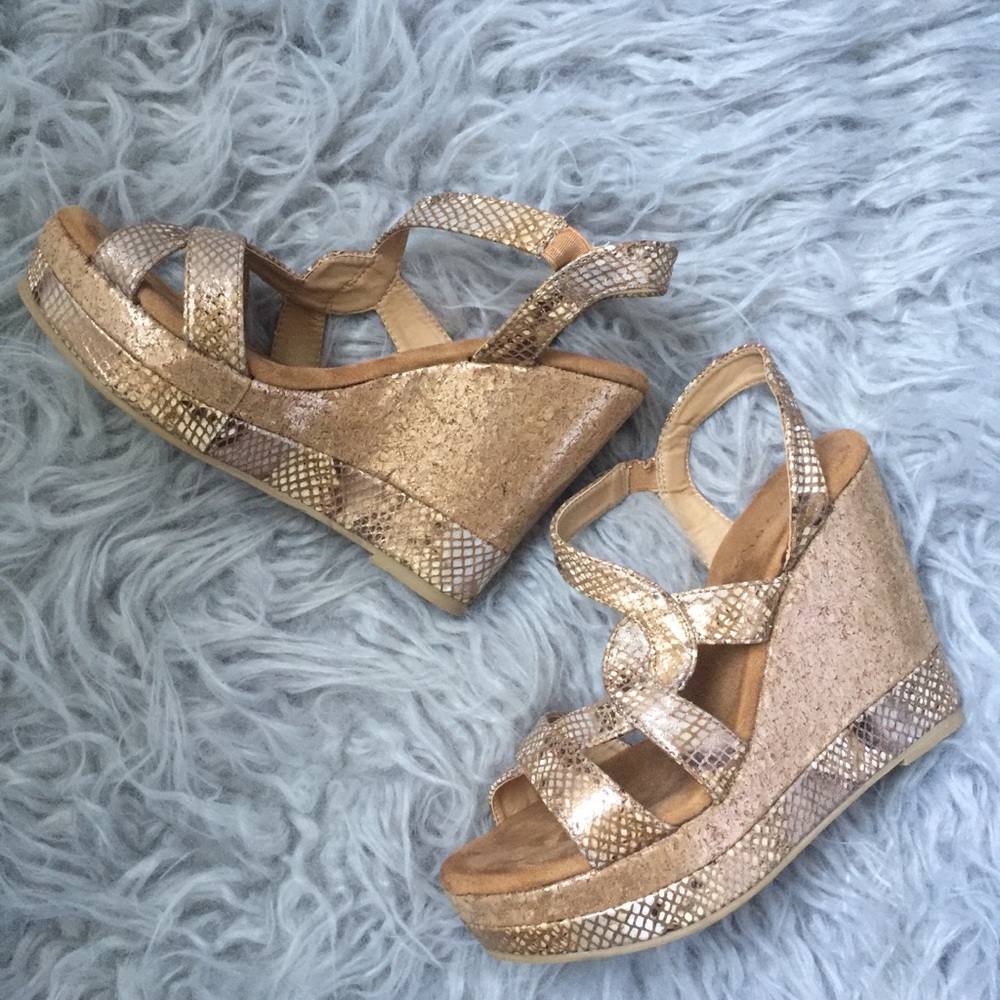 Gold wedge sandals