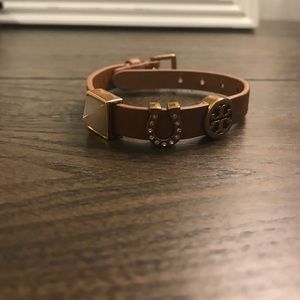 Tory Burch brown leather charm bracelet