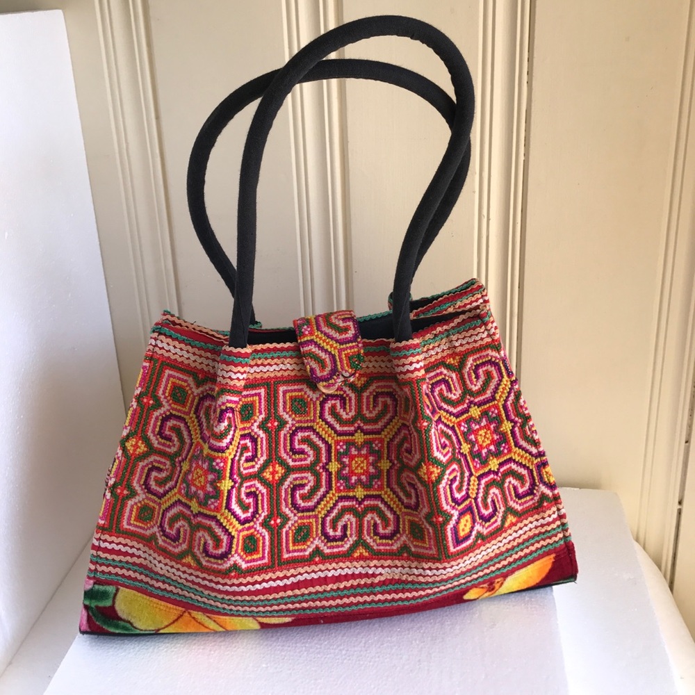 Boho multi colored satchel handbag