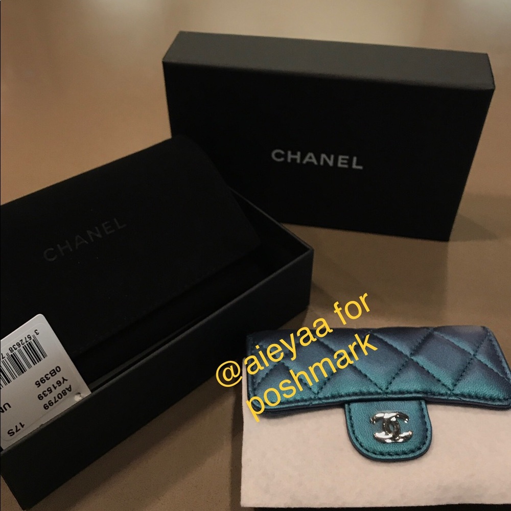 Authentic Chanel iridescent blue card holder