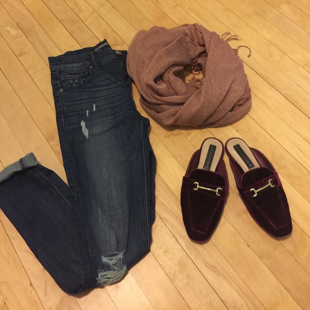 Faux velvet mules