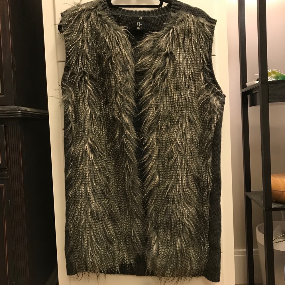 Gray Faux Fur Sweater Vest