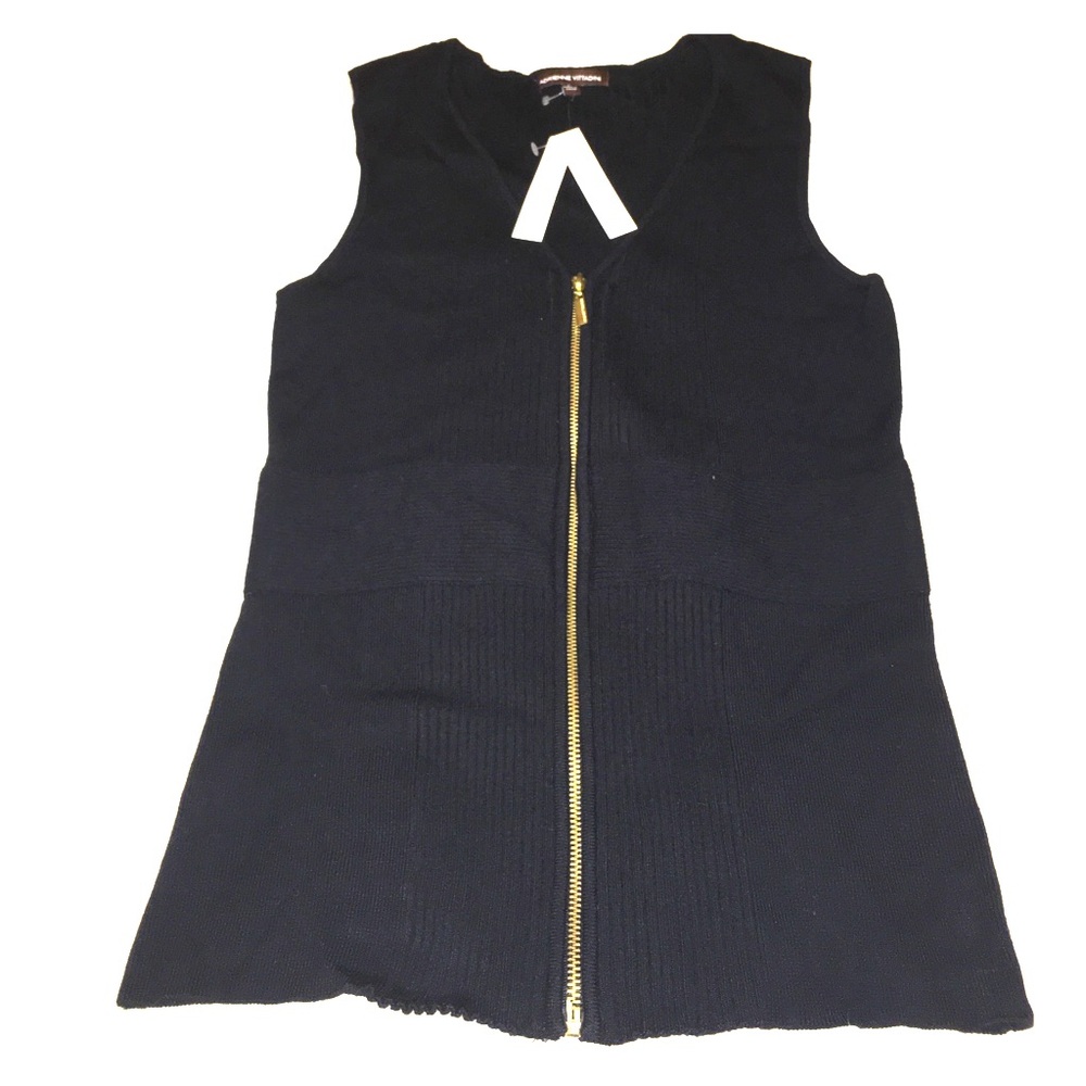 Adrienne Vittadini Sleeveles Ribbed Knit Zip Top L