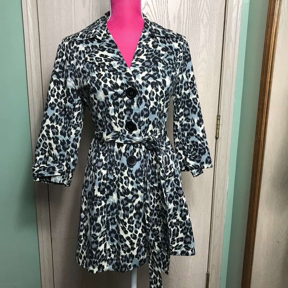XXI Blue/Black Cheeta Print Lined Trench Coat SZ M