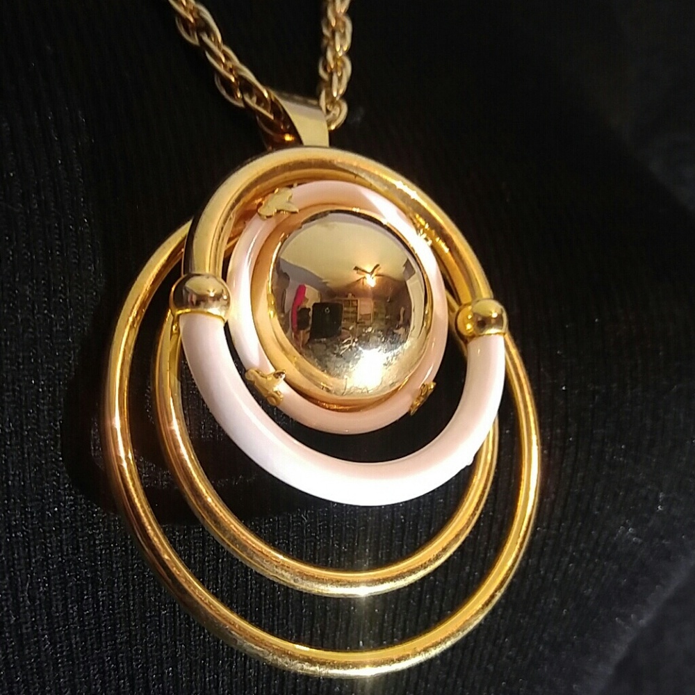 Vintage Gold & White Large Pendant Necklace