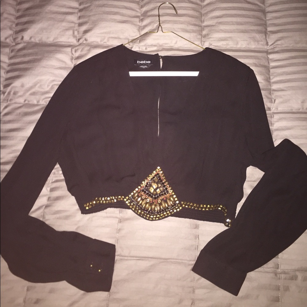 Bebe Black Embellished Crop Top