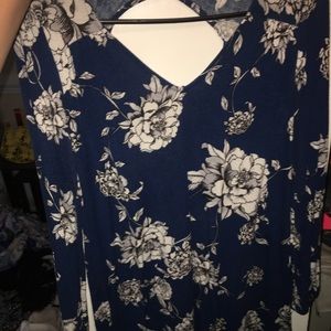 Floral long sleeve open back blouse