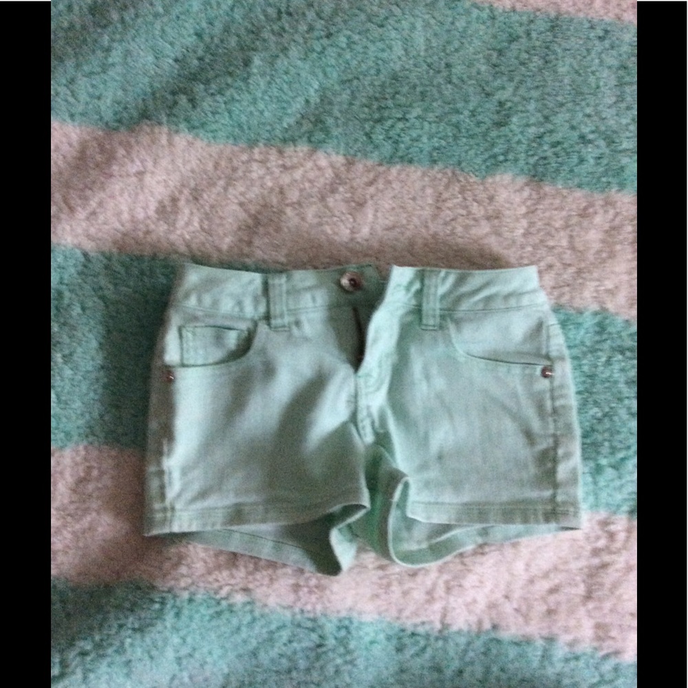 Mint green denim shorts