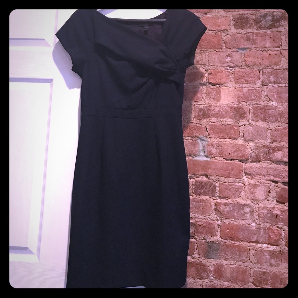 Navy twist front light wool a line dress