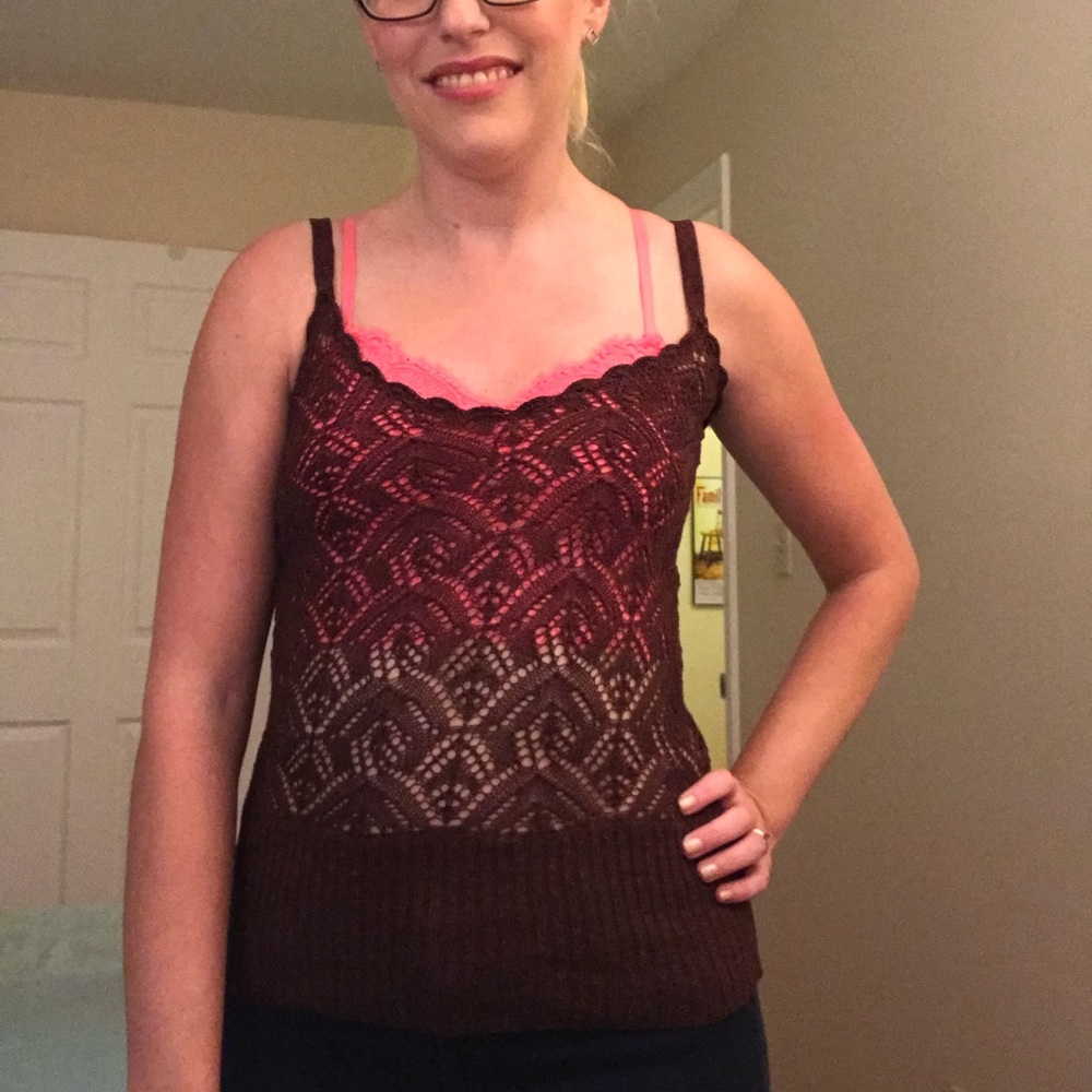🚫SOLD🚫 Brown Crochet Lace Tank Top