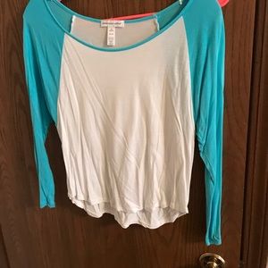 Blue and white baseball tee