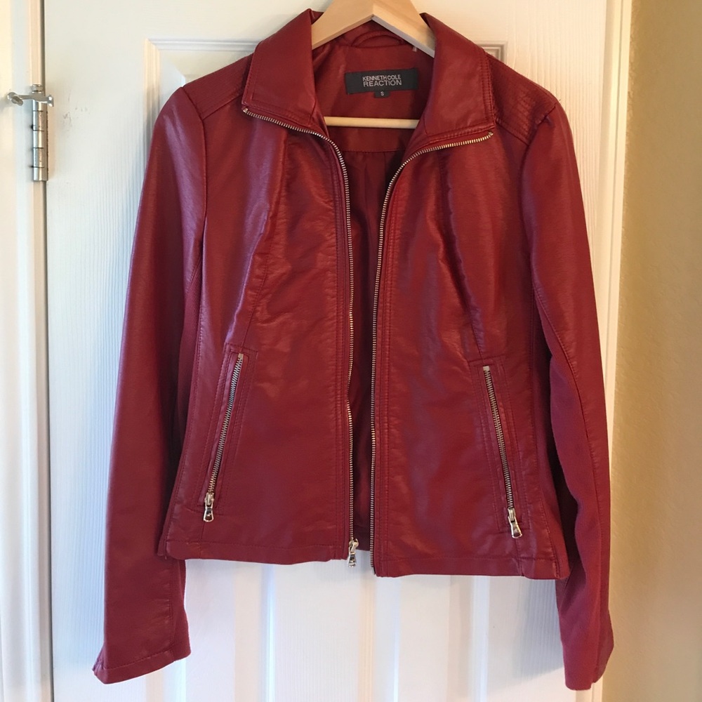 Red leather look jacket