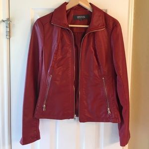 Red leather look jacket