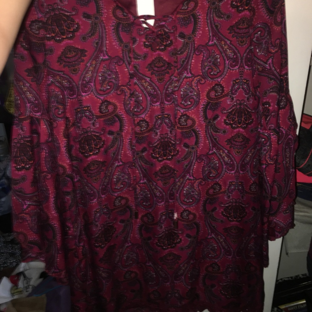 Dark wine red dress.