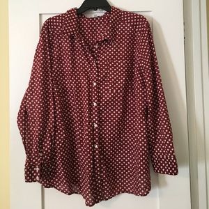 Burgundy printed long sleeve button down shirt