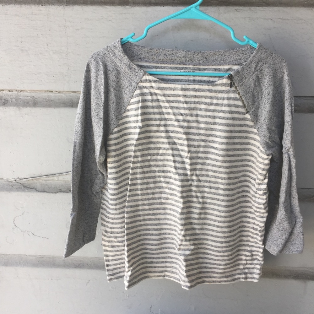 LOFT || Grey Striped Sweatshirt with Zip Detail Size Medium