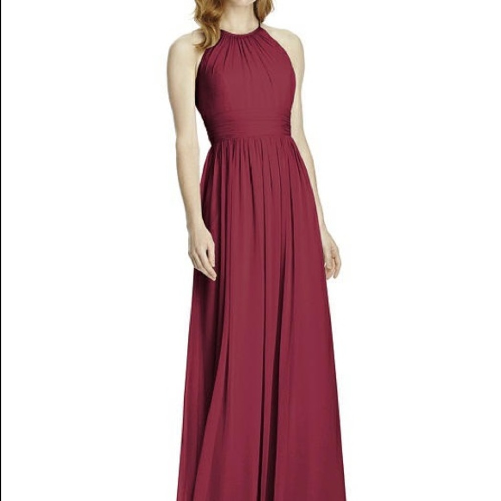 Burgundy Chiffon Halter Dress with Open Back
